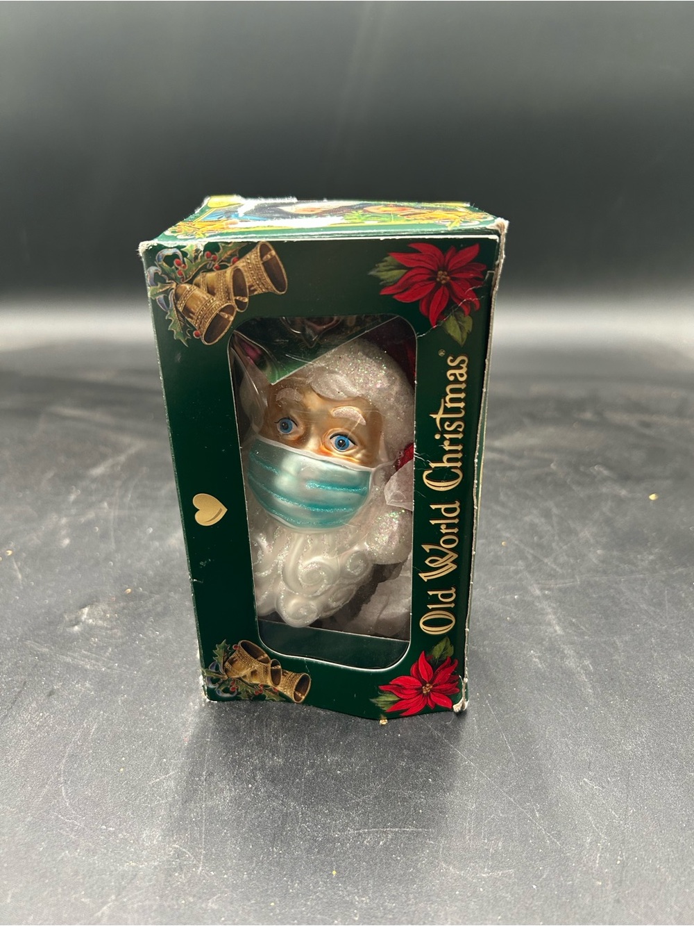 Pandemic covid masked Santa glass Ornament, Christmas ornament